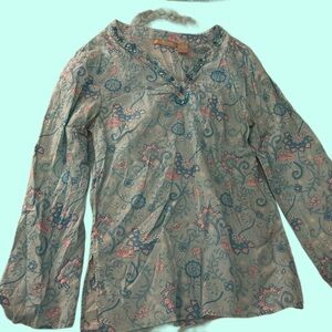 Anthropologie Blue and Pink Floral Blouse